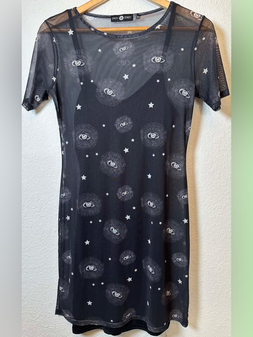 Sheer Black Mesh Dress with Eye & Star Print